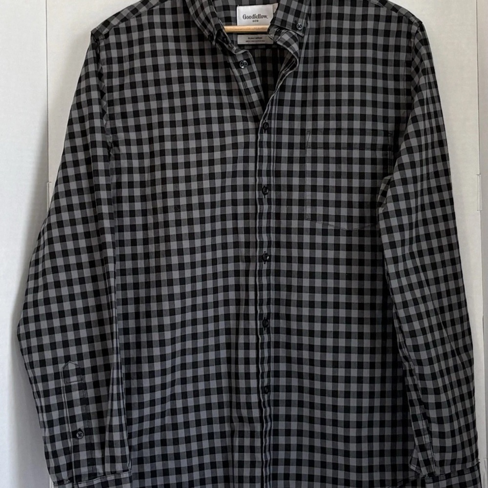 Goodfellow & Co Men’s Slim Fit Gingham Button Down Shirt Black Gray L